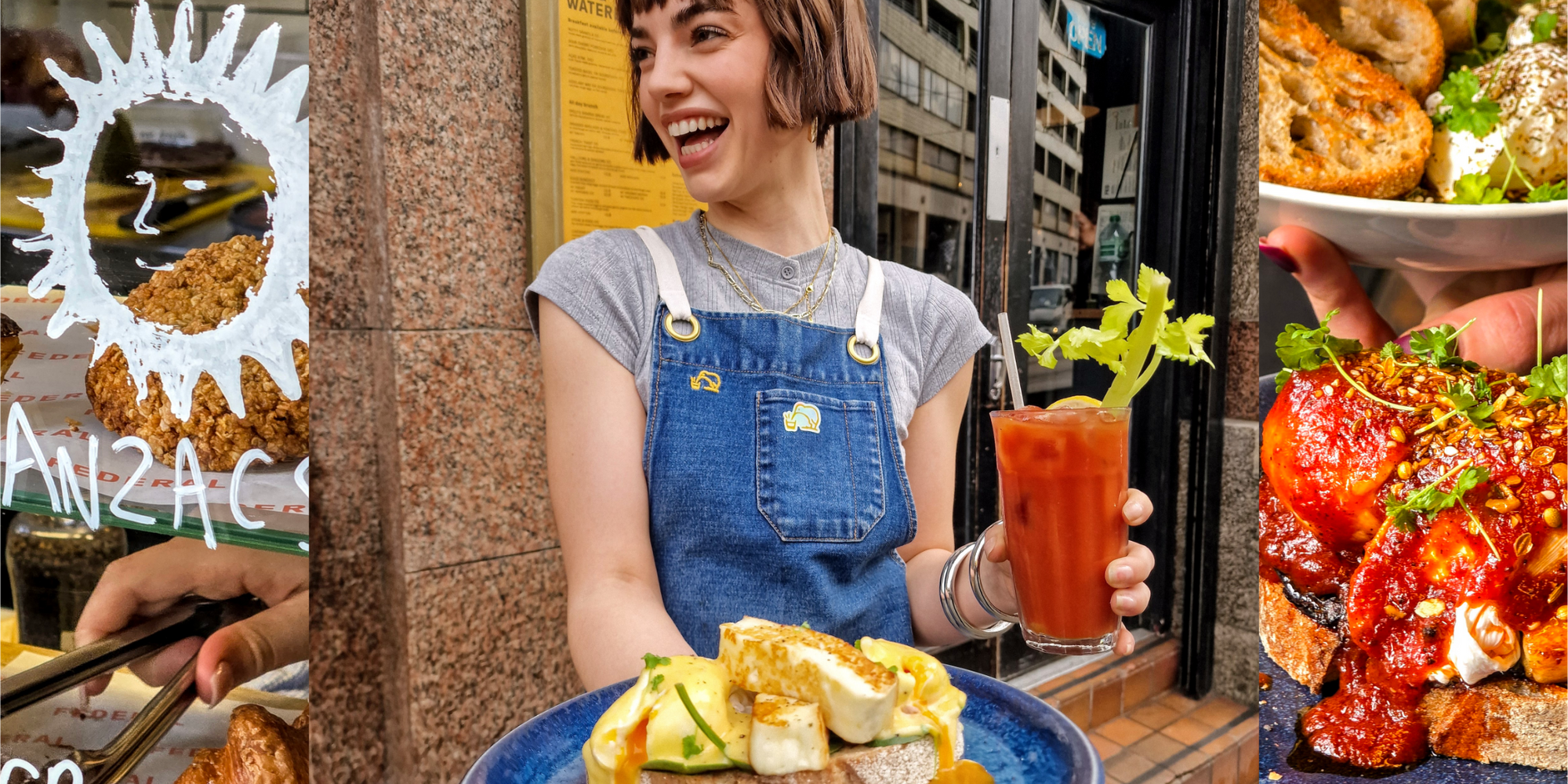 Happy face serving brunch 